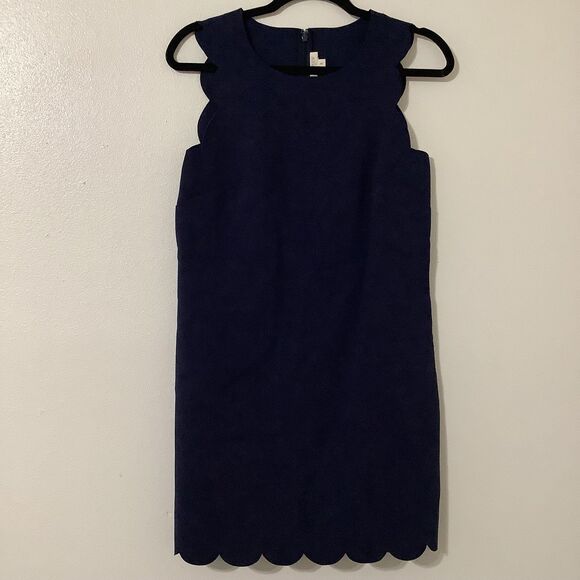 J. Crew Factory Scallop Hem Navy Summer Minimalist Casual Knee Length Dress Sz 4 - Picture 1 of 9
